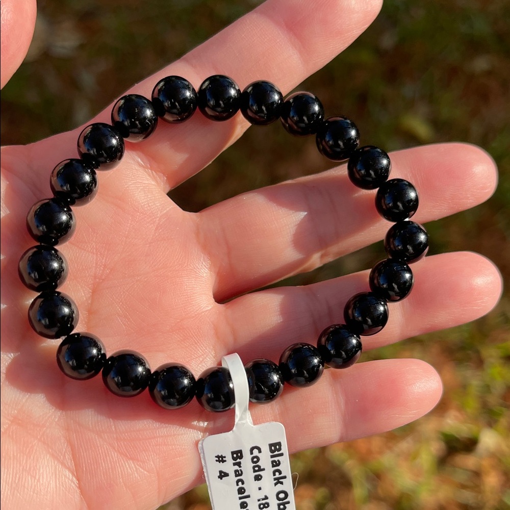 NWT Black Obsidian Beaded Elastic Bracelet
